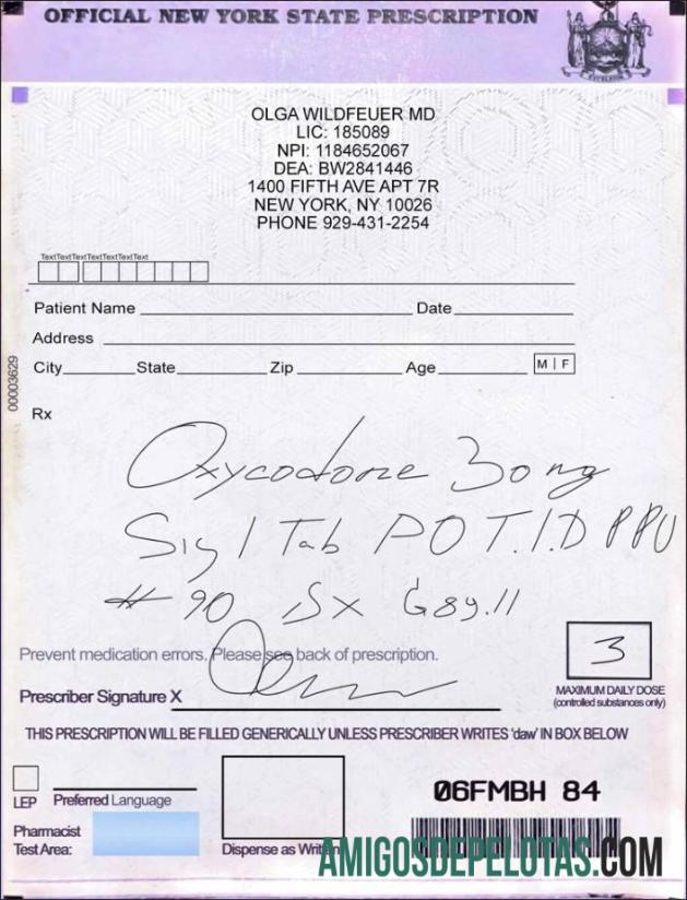 Certificado de prescrição dos EUA em Nova York exemplo